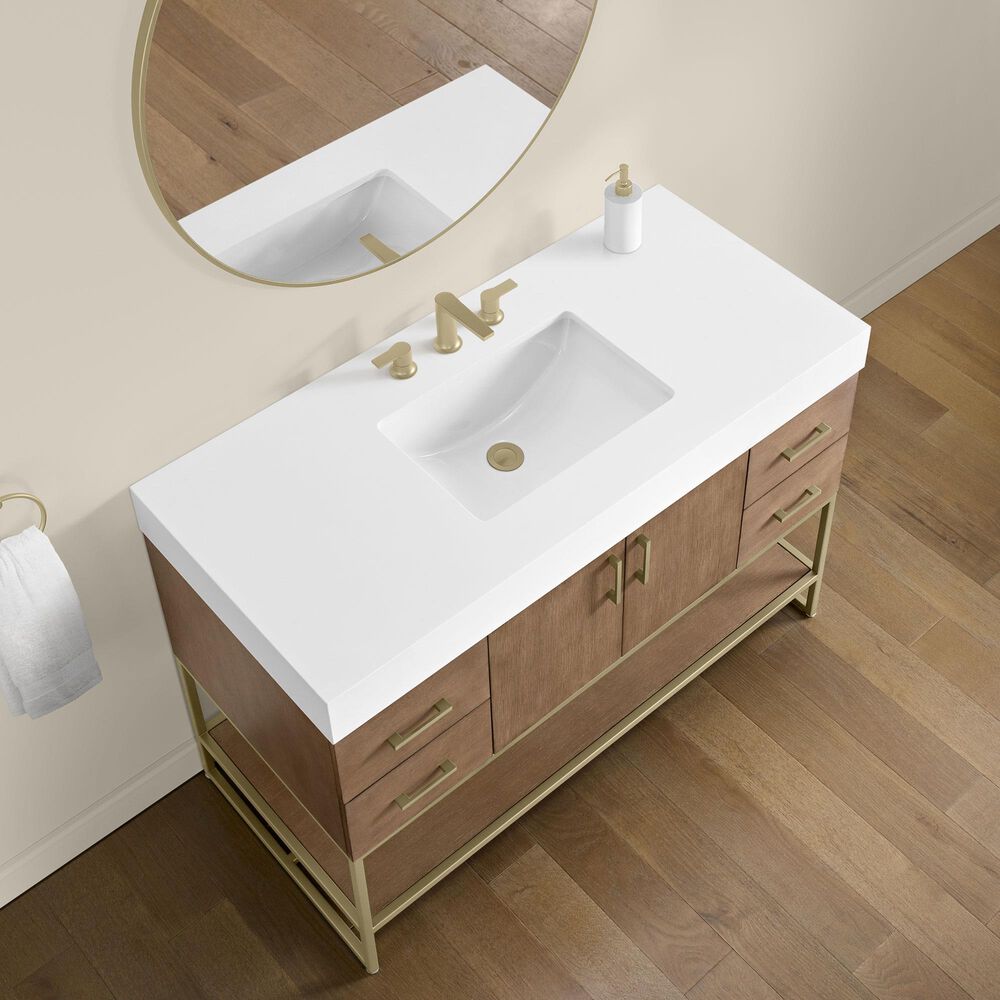 37B Mauri 48" Single Bathroom Vanity with Metal Base in Walnut Drift with High-Profile 4" White Composite Stone Top, , large