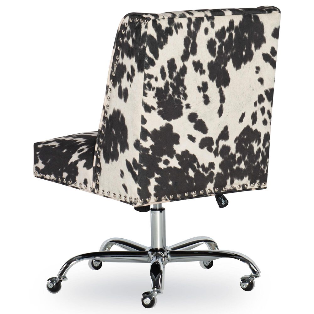 Linon Home Decor Draper Office Chair with Black and White Cow Cushion in Chrome, , large