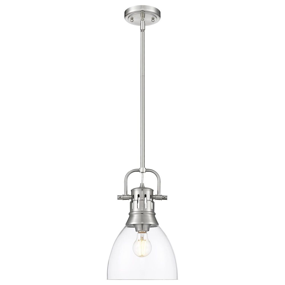Golden Lighting Duncan 1-Light Small Pendant with Rod and Clear Shade in Pewter, , large