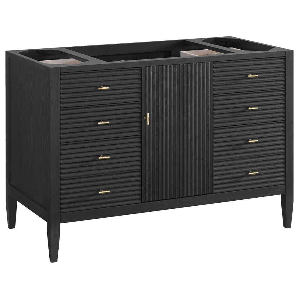 James Martin Vanities Myrrin 48" Single Bathroom Vanity in Carbon Oak with 3 cm Eternal Jasmine Pearl Silestone Top, Rectangular Sink and FreePower Wireless Charger, , large