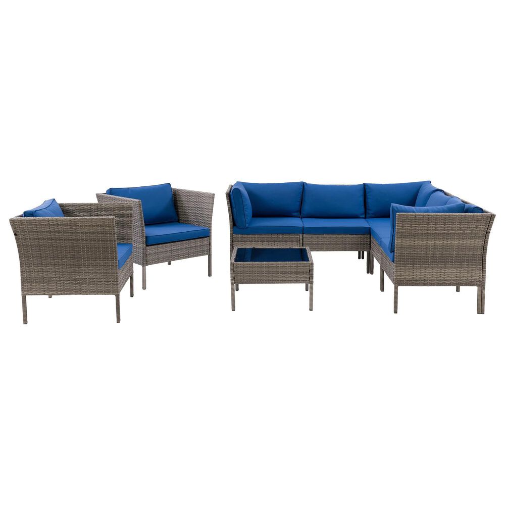 CorLiving Parksville 8-Piece Patio Sectional Set in Blended Grey/Oxford Blue, , large