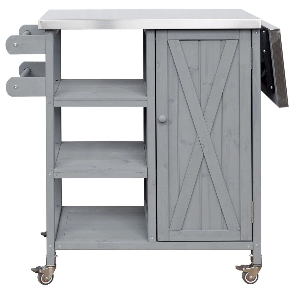 Hearth and Haven Outdoor Kitchen Island Cart with Stainless Steel Top and Lockable Wheels in Gray, , large