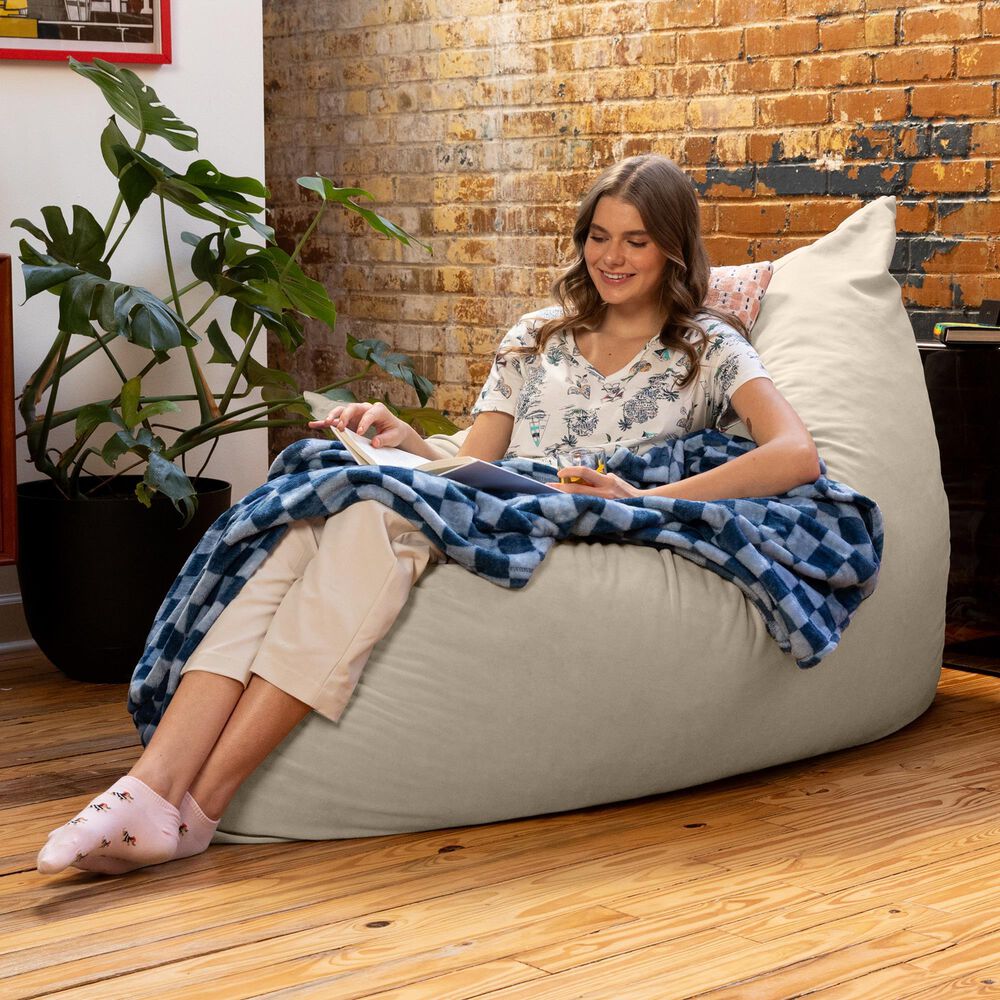 Jaxx Saxx Lush Velvet Bean Bag Lounge Chair in Ivory, , large