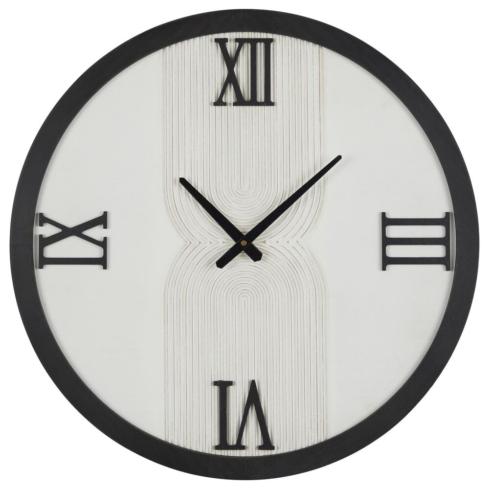 Maple and Jade Line Art Decorative Wall Clock in Oiled White and Black, , large