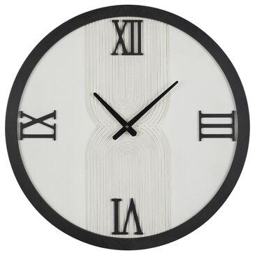 Maple and Jade Line Art Decorative Wall Clock in Oiled White and Black, , large