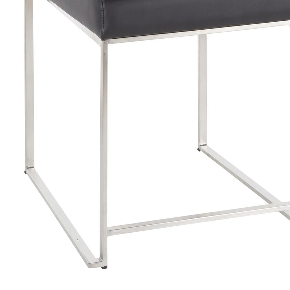 Lumisource Fuji Side Chair with Black Faux Leather Cushion in Brushed Stainless Steel &#40;Set of 2&#41;, , large