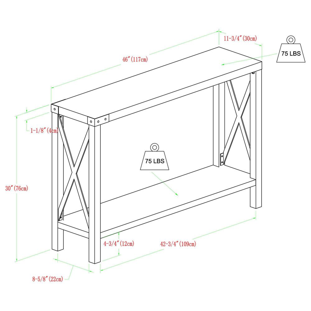Walker Edison Metal X Entryway Table in White Oak, , large
