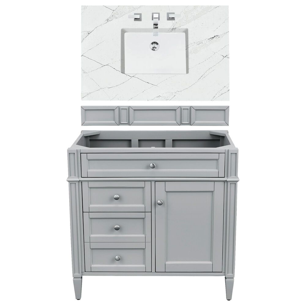 James Martin Vanities Brittany 36" Single Bathroom Vanity in Urban Gray with 3 cm Ethereal Noctis Quartz Top and Rectangle Sink, , large