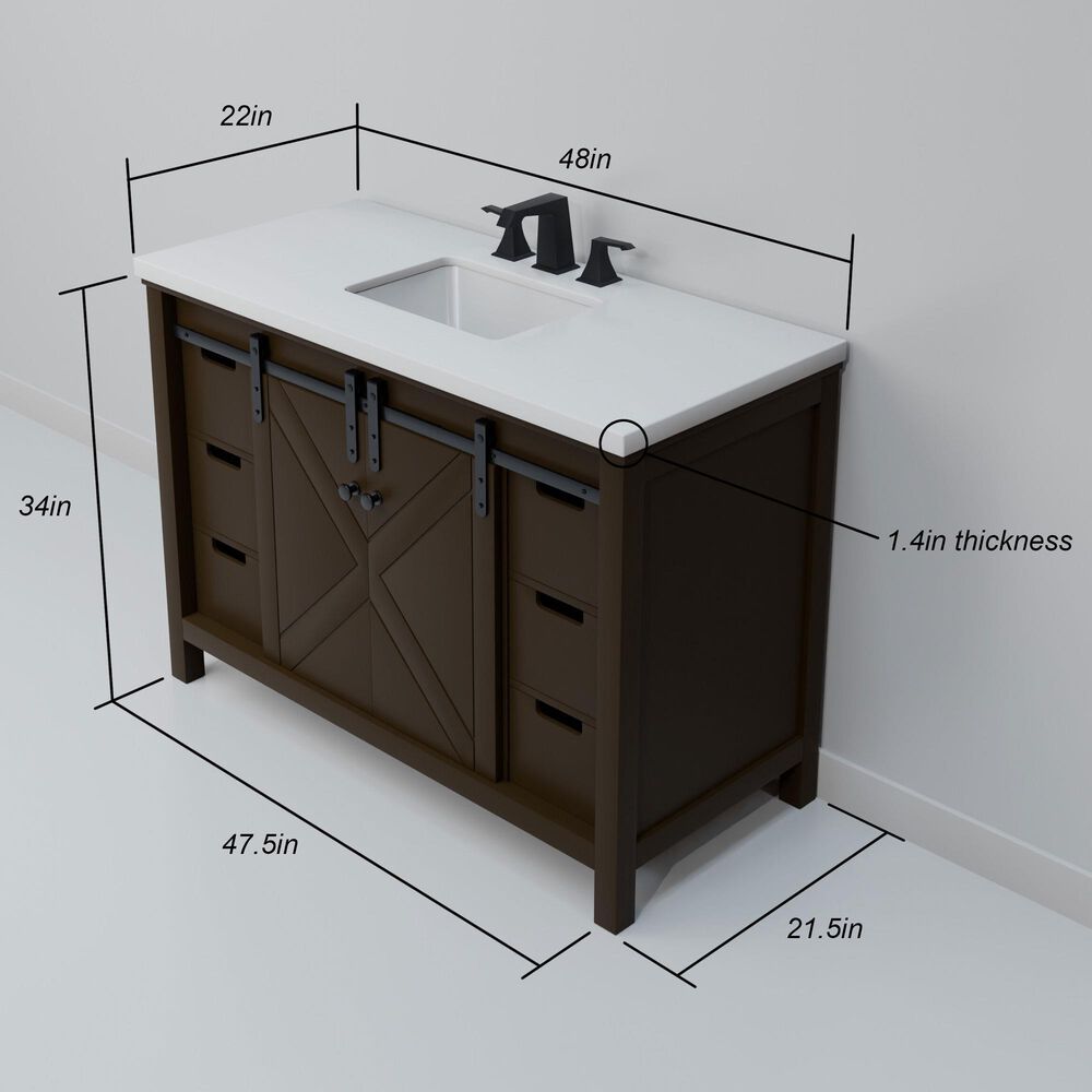 Lexora Home Marsyas 48" Single Bathroom Vanity in Brown with White Quartz Top and Rectangular Sink, , large