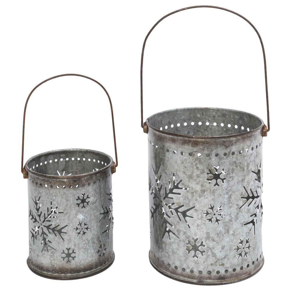 The Gerson Company Assorted Snowflake Luminary Candle Canister in Silver (Set of 2), , large