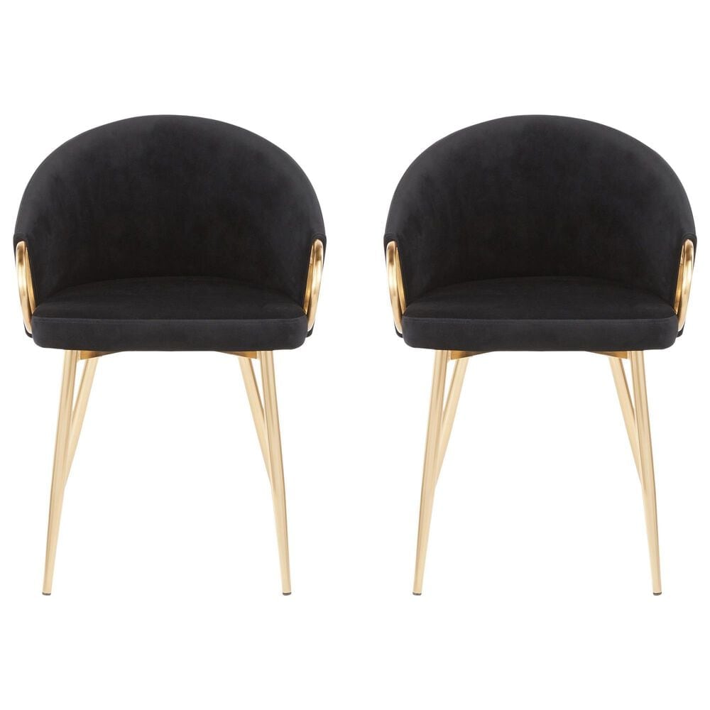 LumiSource Claire Arm Chair with Black Velvet Cushion in Gold (Set of 2), , large