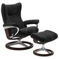 Stressless Wing Medium Leather Chair and Ottoman in Paloma Black, , large