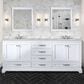 Lexora Home Dukes 80" Double Bathroom Vanity in White with 2 cm White Carrara Marble Top and Rectangular Sinks, , large