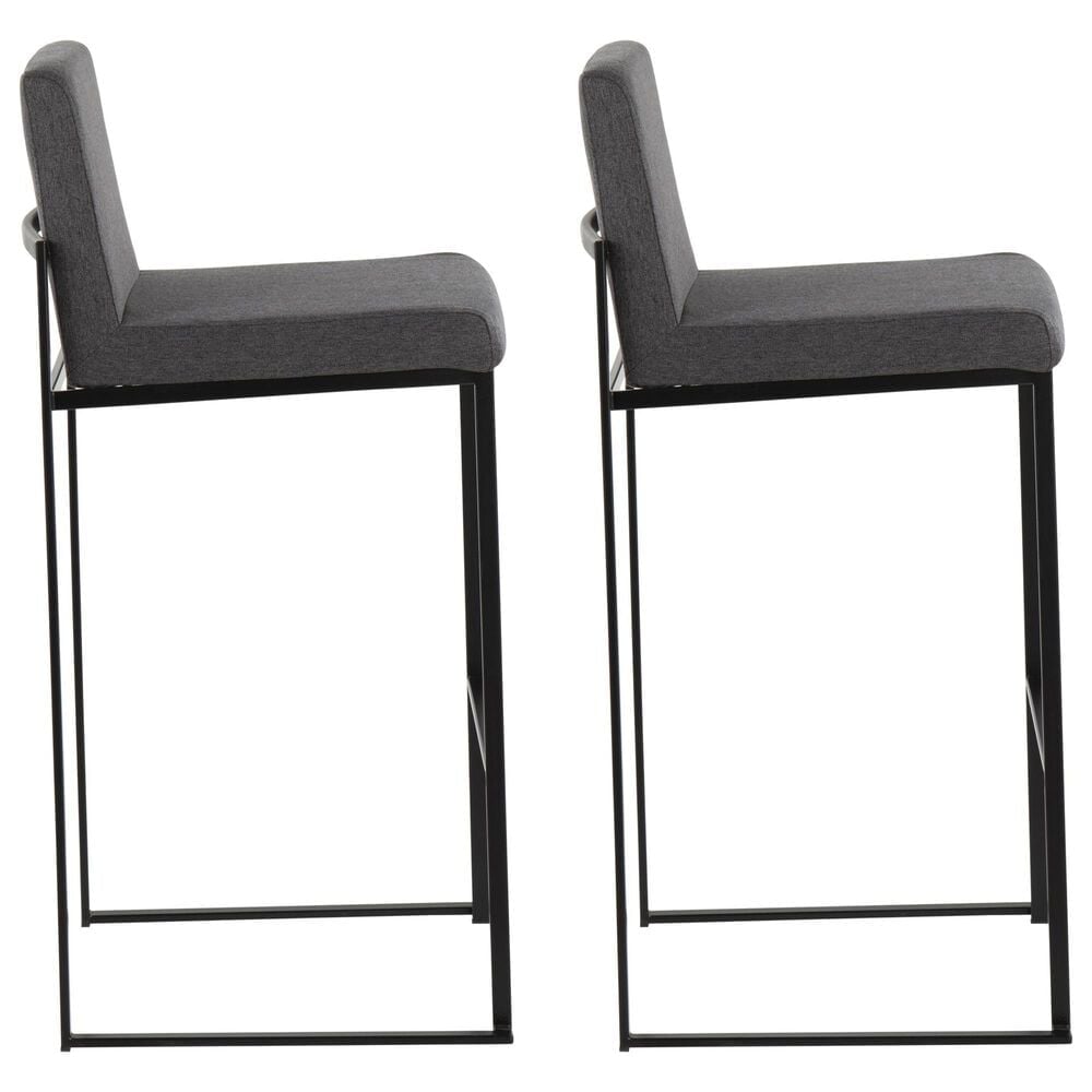 Lumisource Fuji High Back Barstool with Charcoal Fabric in Black &#40;Set of 2&#41;, , large