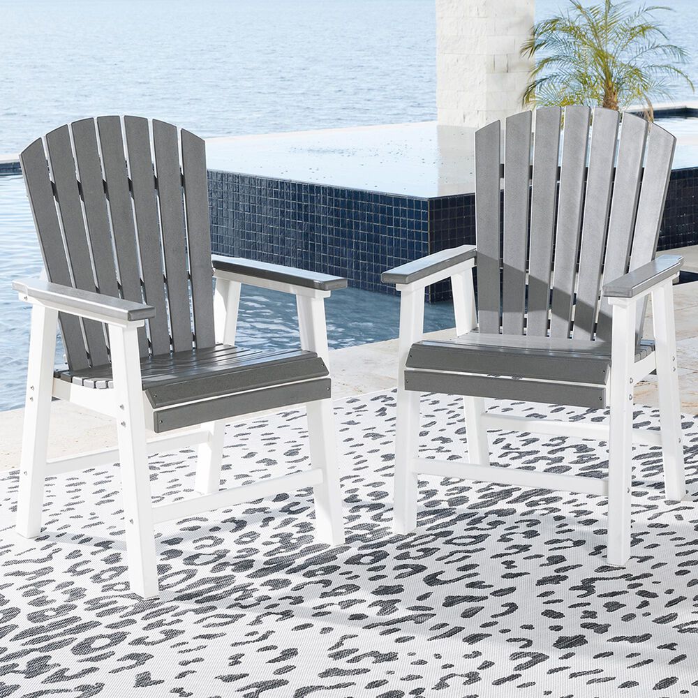 Ashley Transville Patio Arm Chair in Gray and White &#40;Set of 2&#41;, , large