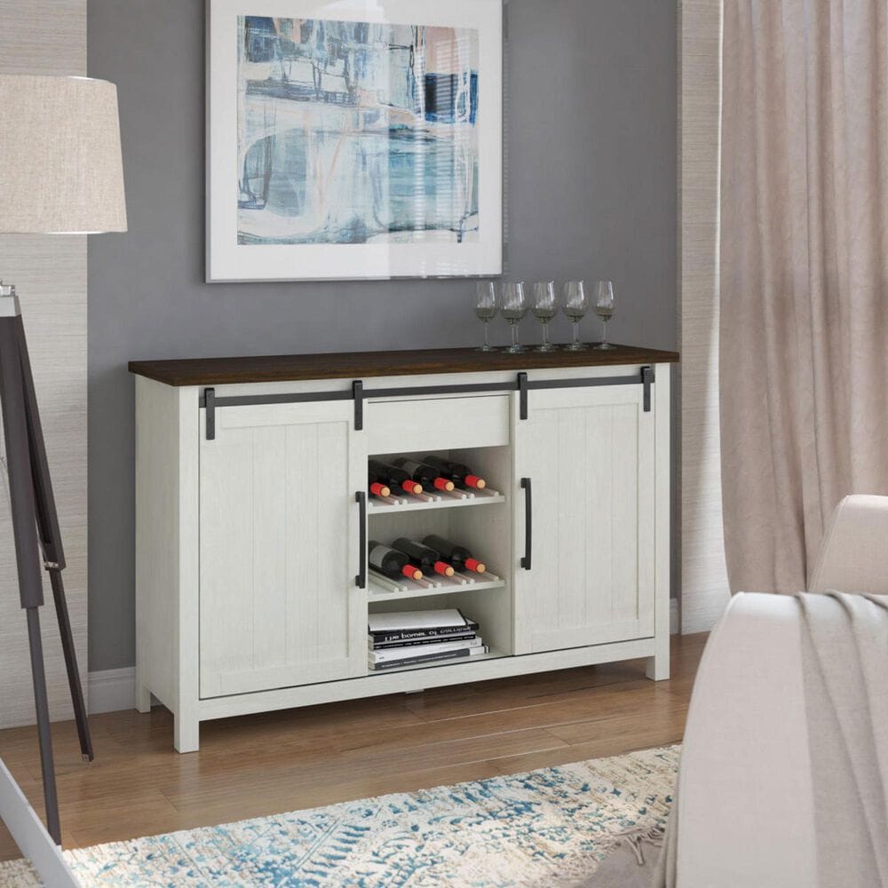 RTJ Furniture 2-Door Sideboard with Wine Storage in Antique White, , large