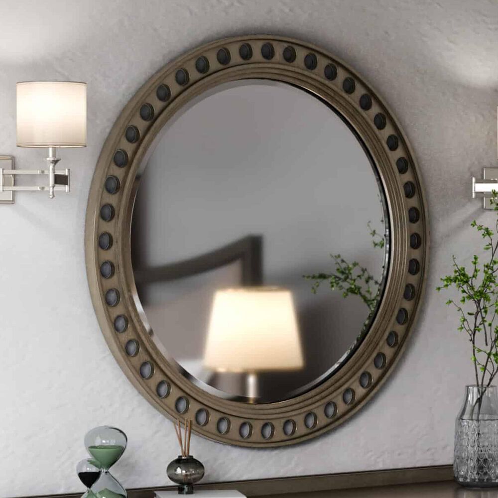 Vantage Cove Round Wall Mirror in Mica, , large