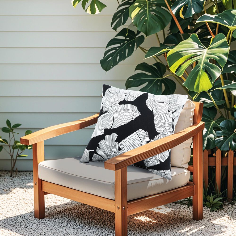 Hearth and Haven 18" x 18" Outdoor Cotton Leaf Throw Pillow in Black and White (Set of 2), , large