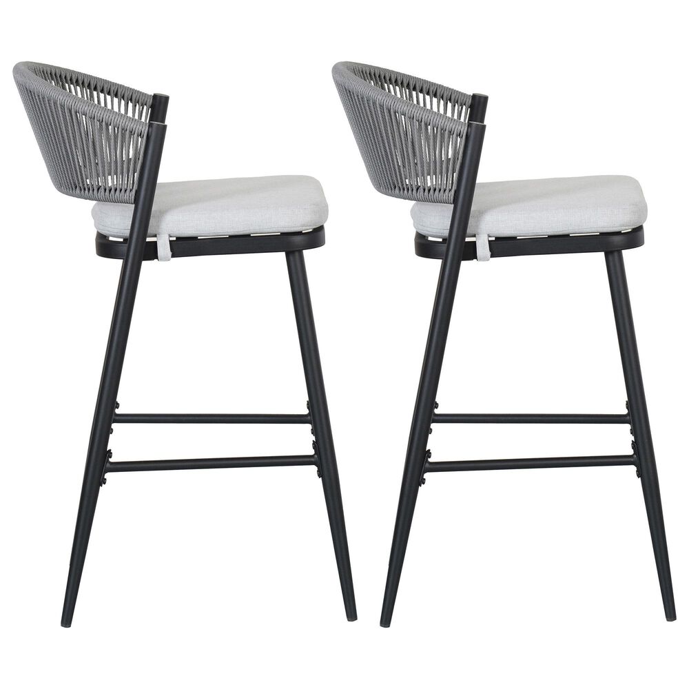 Hearth and Haven 30" Outdoor Barstool with Teak Frame in Light Gray (Set of 2), , large