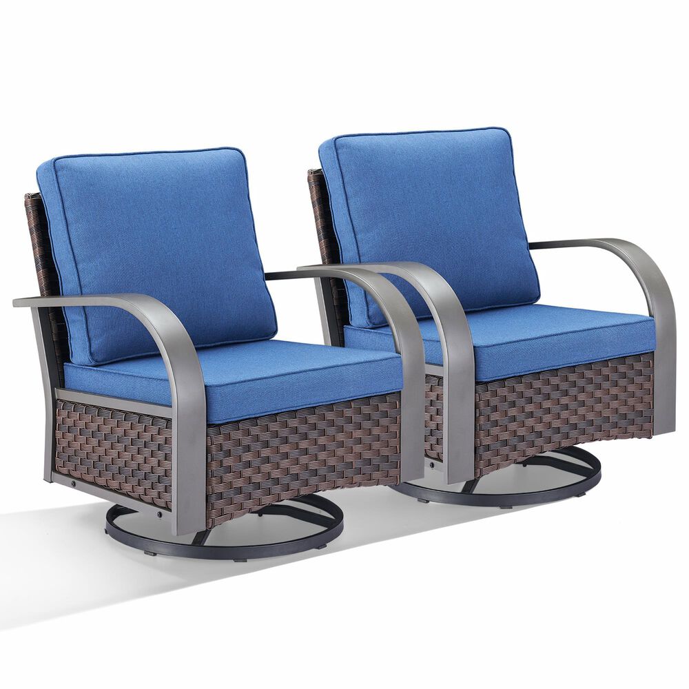 Sunwell Garden 36" Patio Swivel Glider Chair with Metal Armrest in Navy (Set of 2), , large