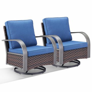 Sunwell Garden 36" Patio Swivel Glider Chair with Metal Armrest in Navy (Set of 2), , large