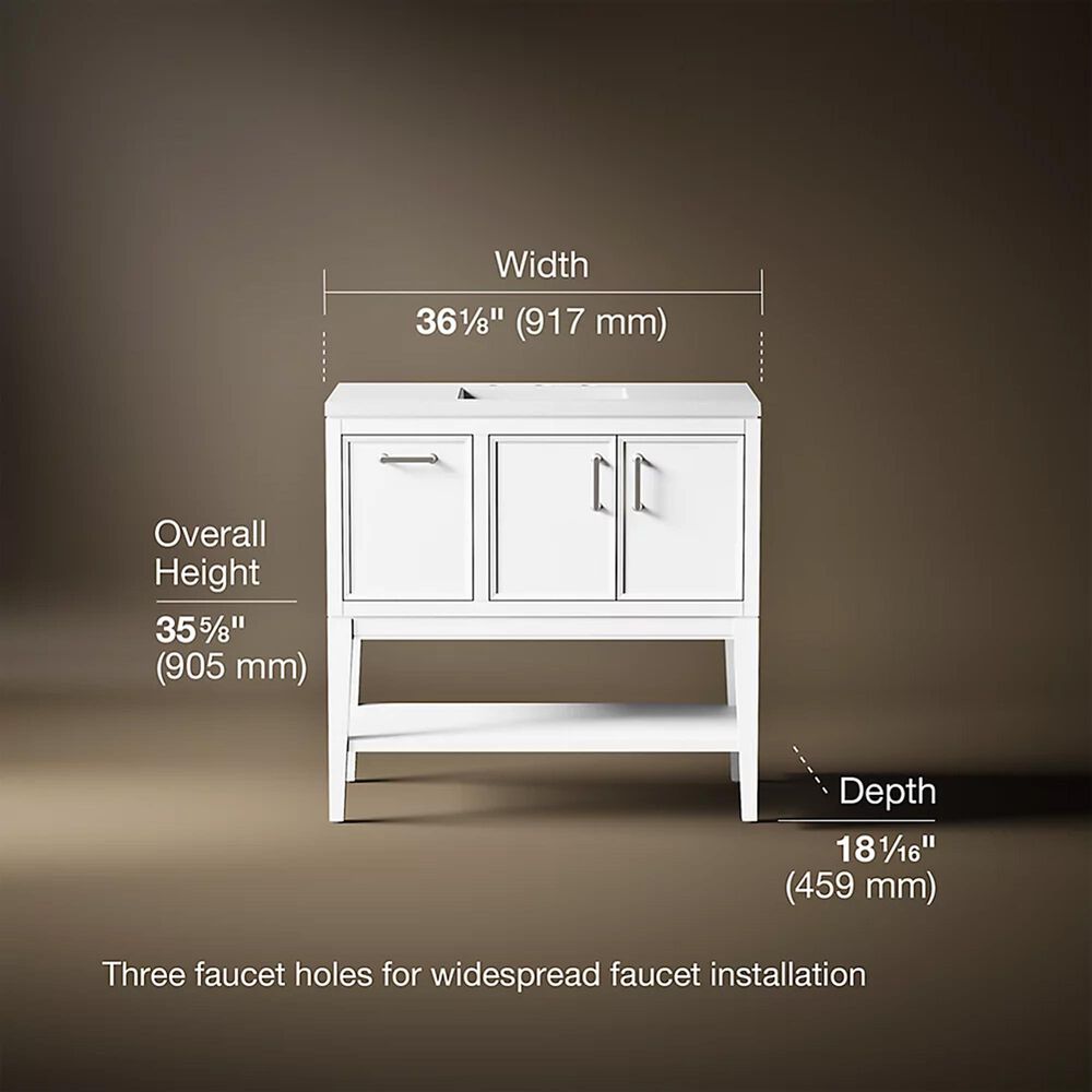 Kohler Winnow 36" Single Bathroom Vanity in White with 2 cm White Quartz Top, , large