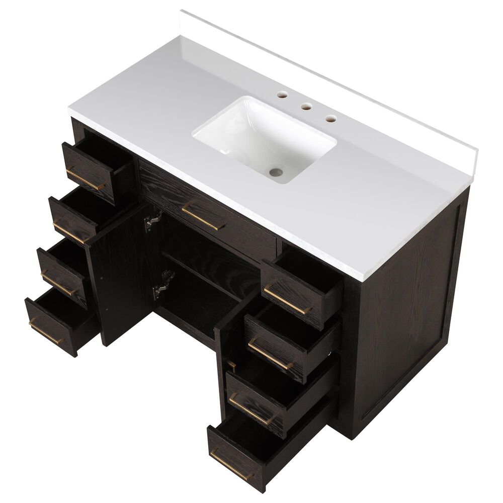 Lexora Home Abbey 48&quot; Single Bathroom Vanity in Brown Oak with 2 cm White Quartz Top and Rectangular Sink, , large