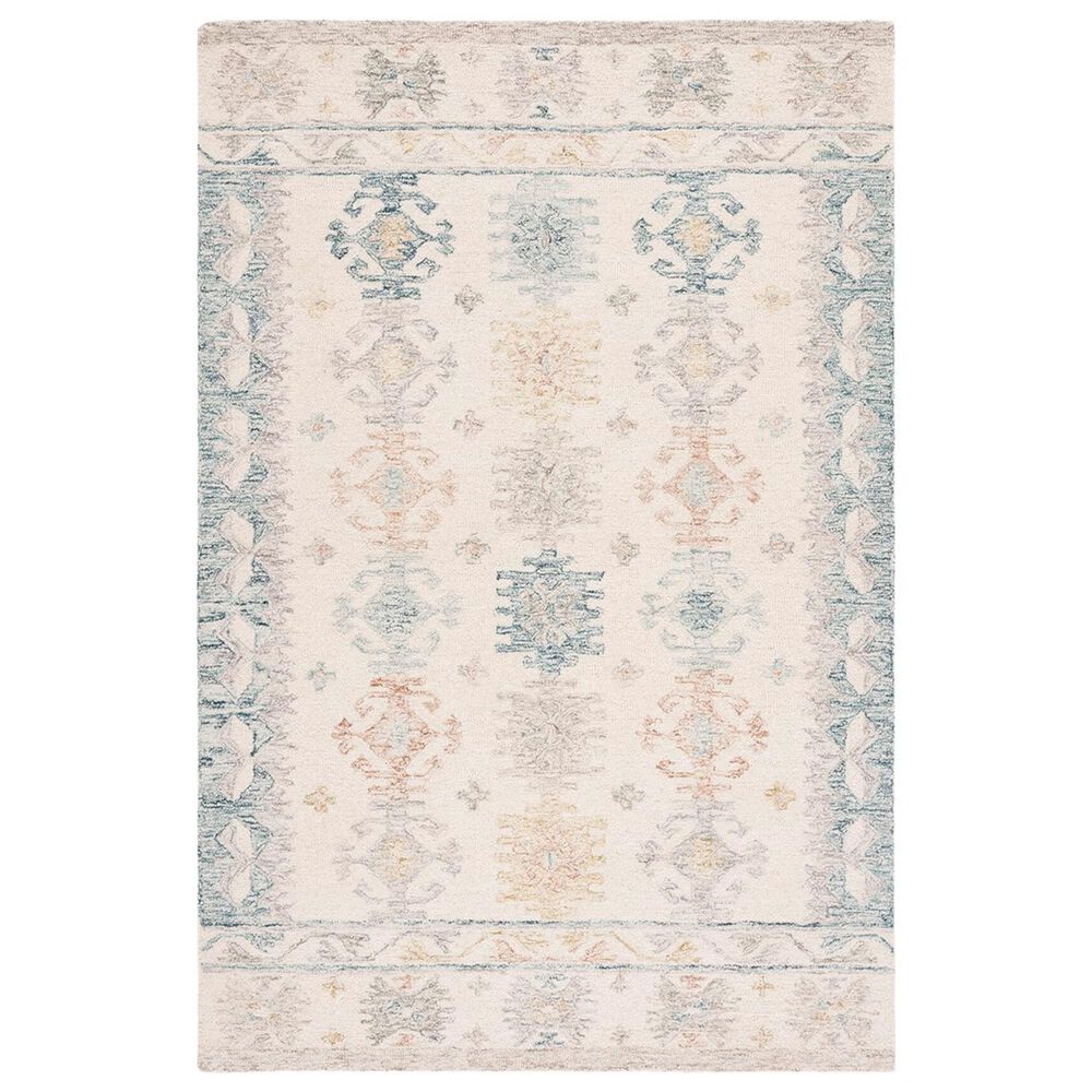 Safavieh Micro-Loop MLP476M 4" x 6" Ivory and Blue Area Rug, , large