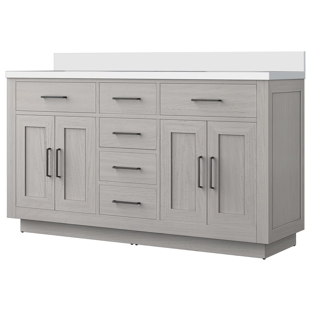 Lexora Home Abbey 60" Double Bathroom Vanity in White Oak with 2 cm White Quartz Top and Rectangular Sinks, , large
