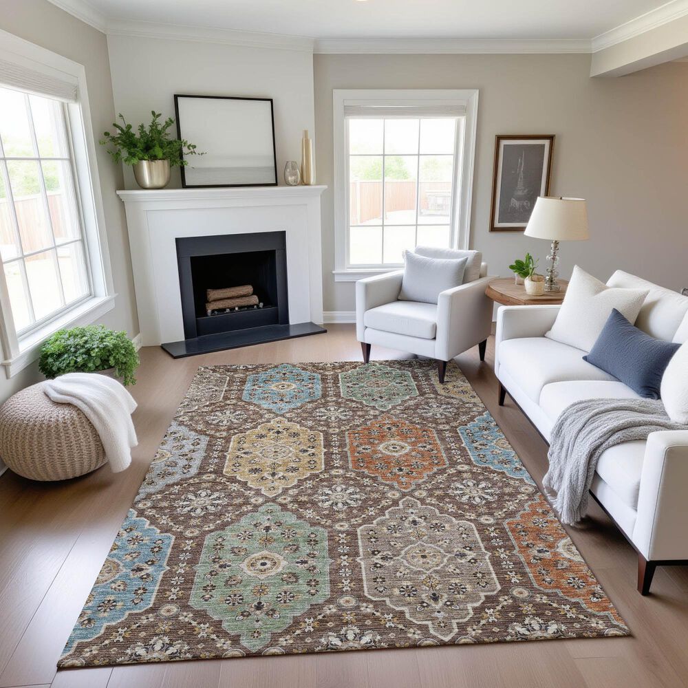Dalyn Rug Company Silk Road Chocolate, Ivory, Gold, Copper, Gray, Taupe and Blue 5&#39; x 7&#39;6&quot; Area Rug, , large