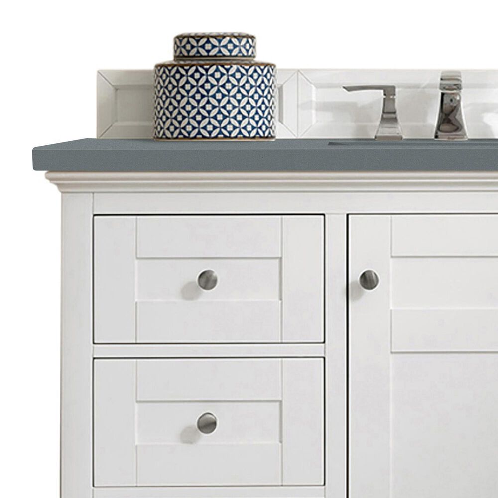 James Martin Vanities Palisades 48&quot; Single Bathroom Vanity in Bright White with 3 cm Charcoal Soapstone Quartz Top and Rectangular Sink, , large