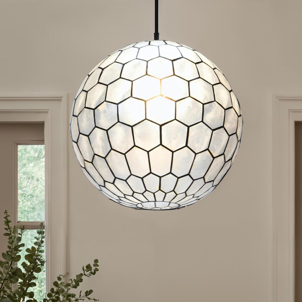 Creative Coop Simone 16" Pendant with Pearly White Shade in Black, , large