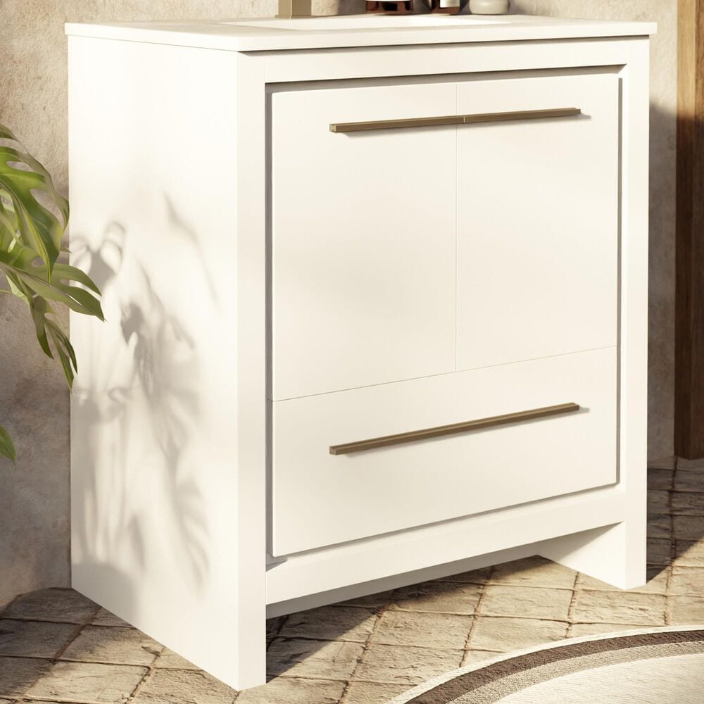 Lexora Home Lafarre 30" Single Bathroom Vanity in White with 2 cm White Quartz Top and Rectangular Sink, , large