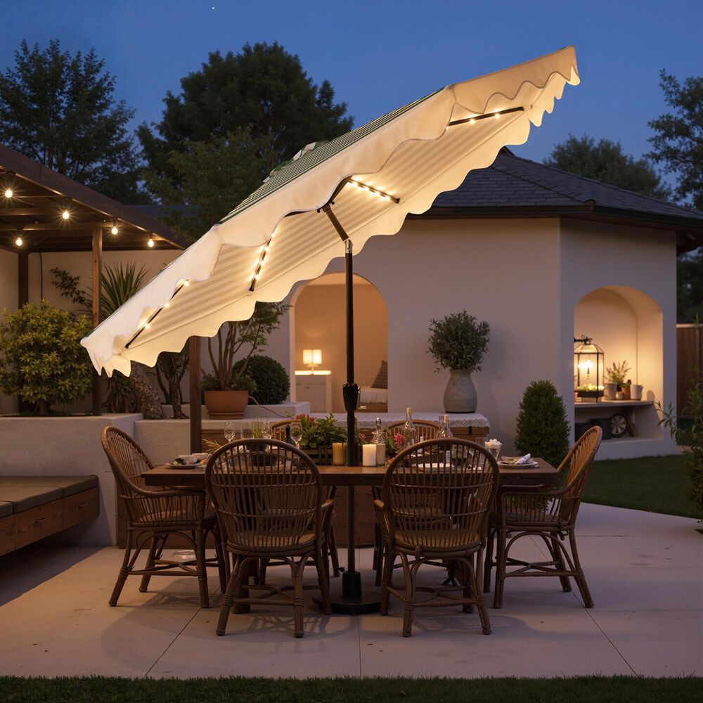 HOMLUX 10' Solar LED Patio Umbrella with Adjustable Tilt and in Green, , large