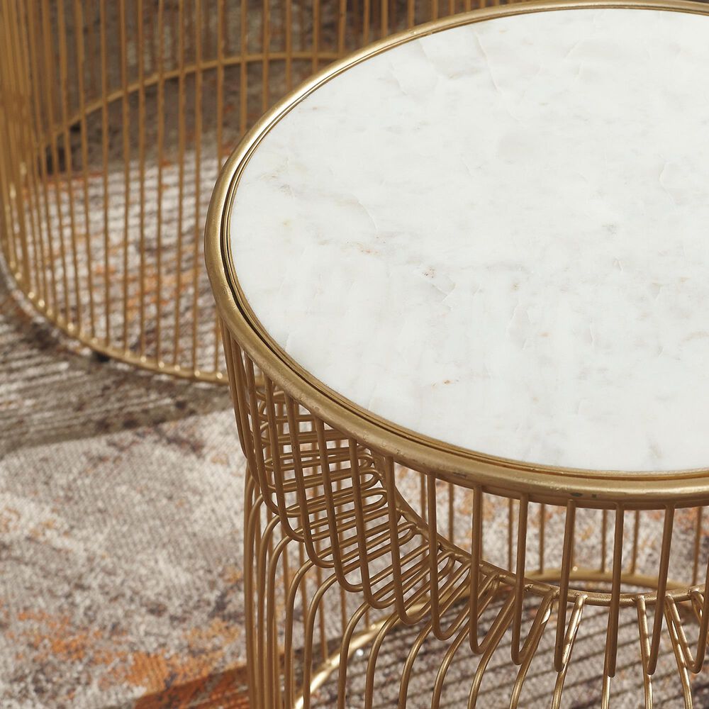 Signature Design by Ashley Vernway 2-Piece Accent Table Set in White Marble and Gold, , large