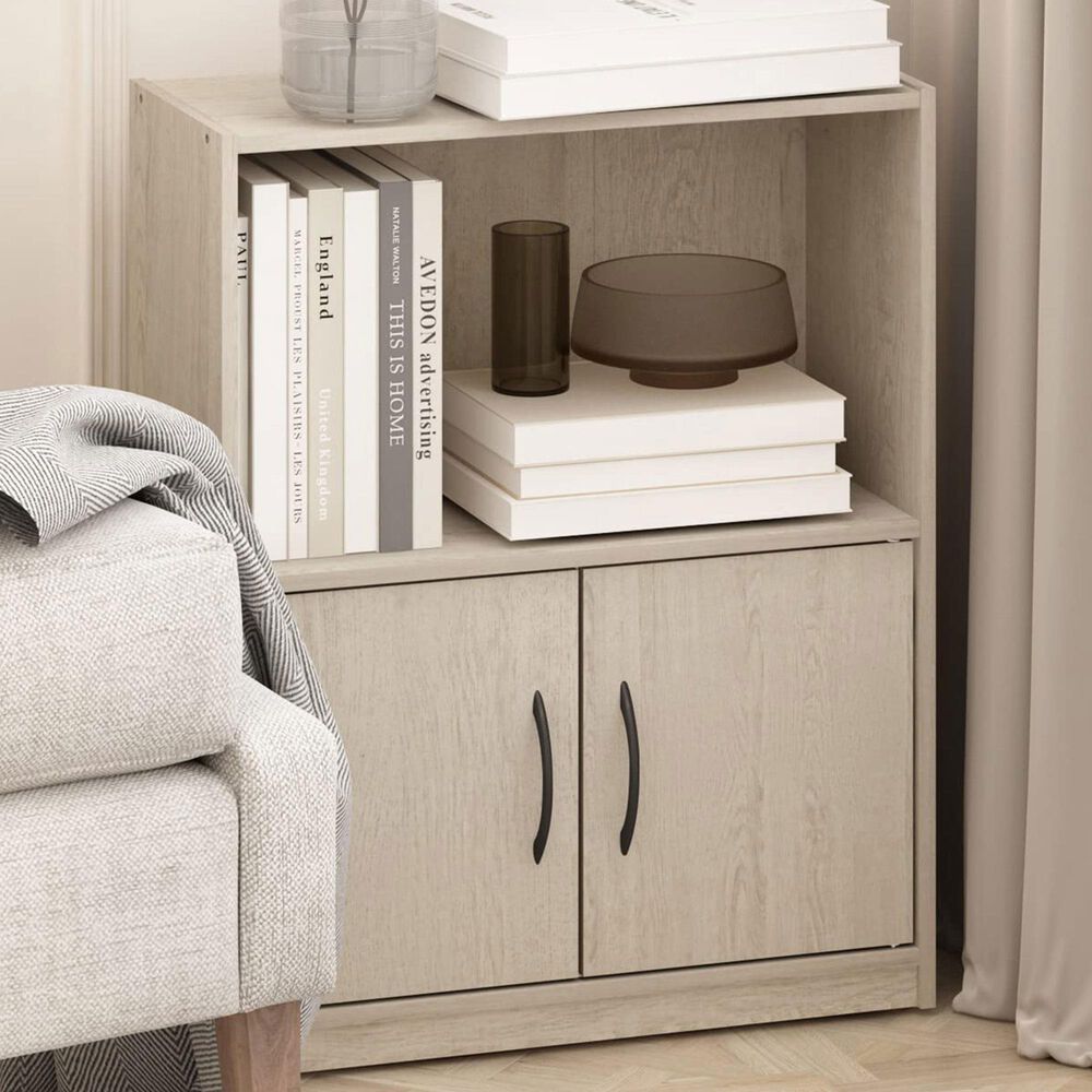 HOMLUX 2-Tier Open Shelf Bookcase with 2-Door Storage Cabinet in Metropolitan Pine, , large