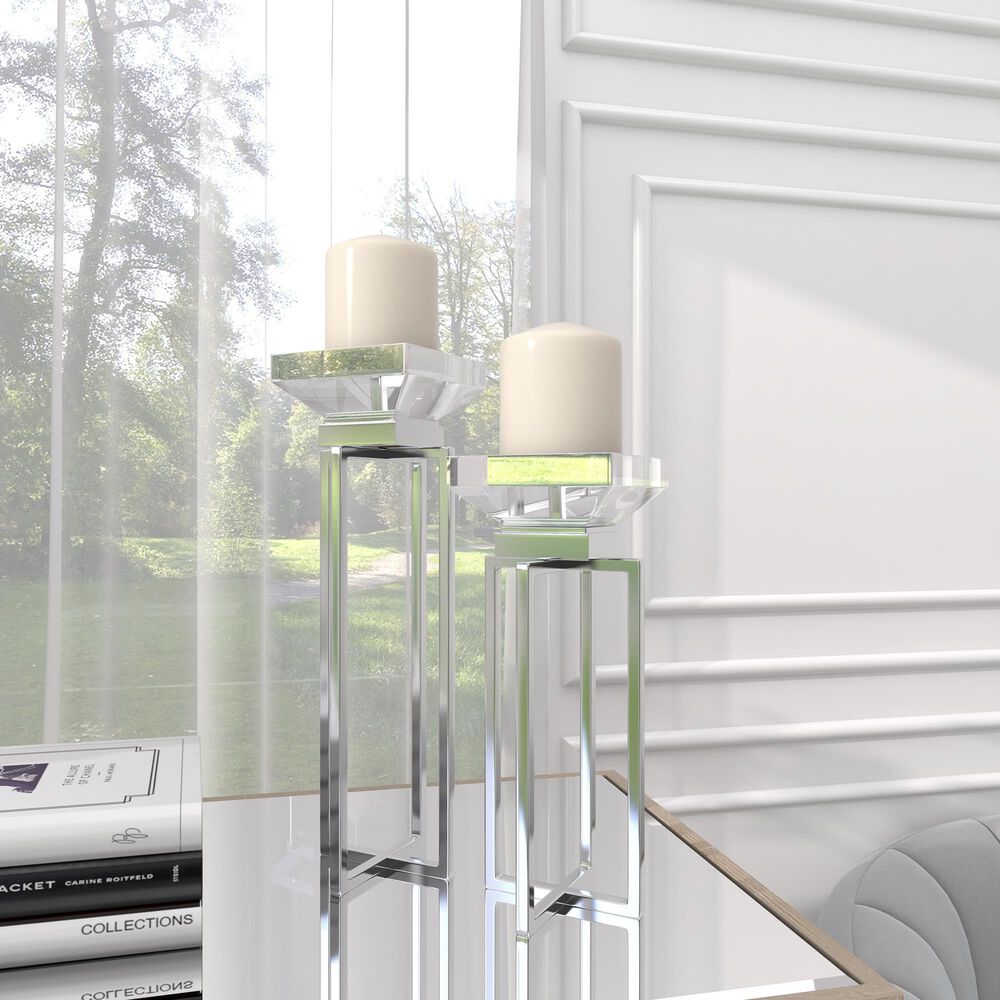 Maple and Jade 13&quot; Glam Candle Holder with Rectangular Frame in Silver &#40;Set of 2&#41;, , large