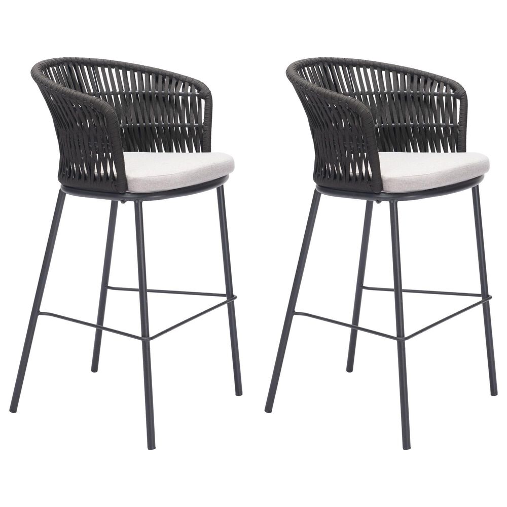 Zuo Modern Freycinet Patio Barstool with Black Frame in Gray (Set of 2), , large