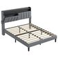 Homlux Full Storage Platform Bed with LED Headboard with Charging Station in Gray, , large