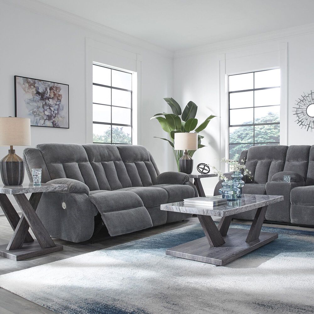 Ashley Observation Power Reclining Sofa with Drop Down Table in Steel Velvet, , large