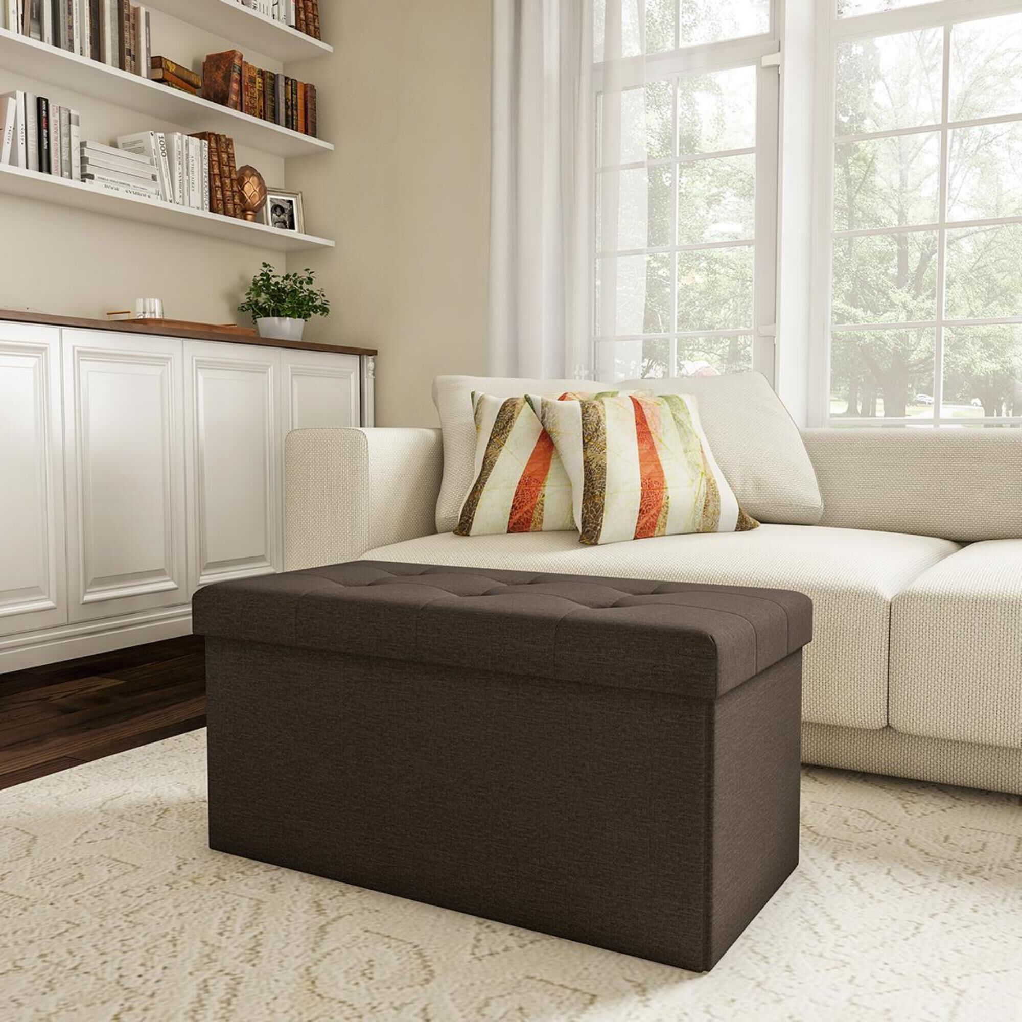 Timberlake Lavish Home Large Folding Storage Ottoman in Dark Brown