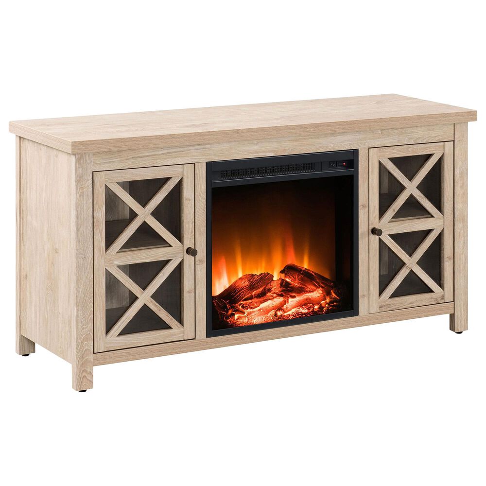 Hudson and Canal Colton TV Stand with Fireplace Insert in White Oak, , large