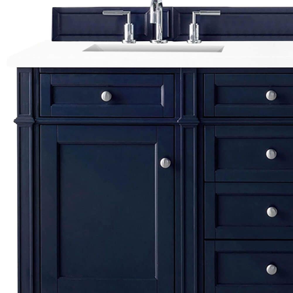 James Martin Vanities Brittany 60&quot; Double Bathroom Vanity in Victory Blue with Single Hole 3 cm White Zeus Quartz Top and Rectangular Sinks, , large
