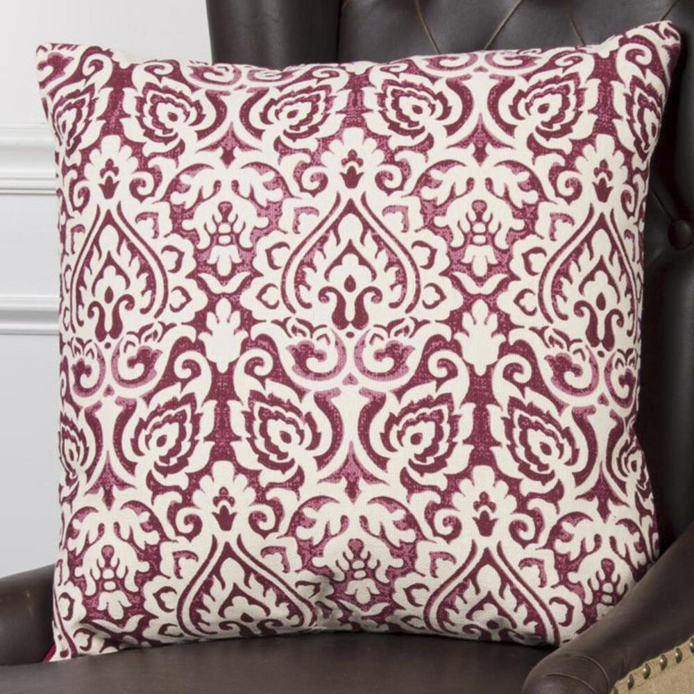 Rizzy Home 22" x 22" Damask Pillow Cover in Dark Pink and White, , large
