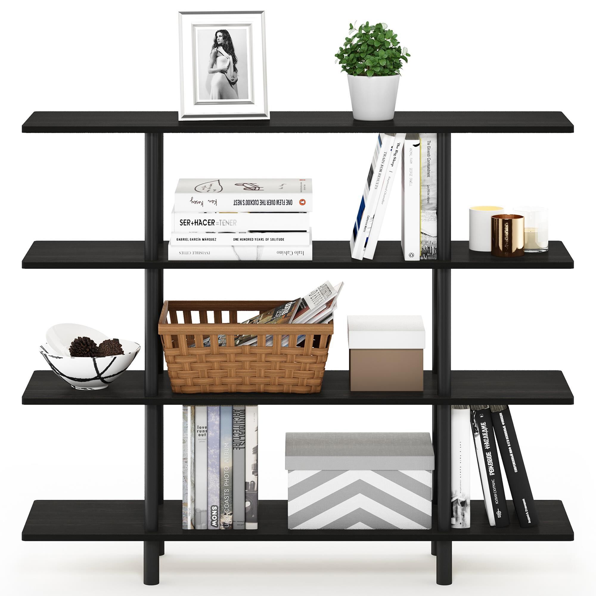 HOMLUX Turn-N-Tube 4-Tier Wide Display Shelf in Espresso and Black