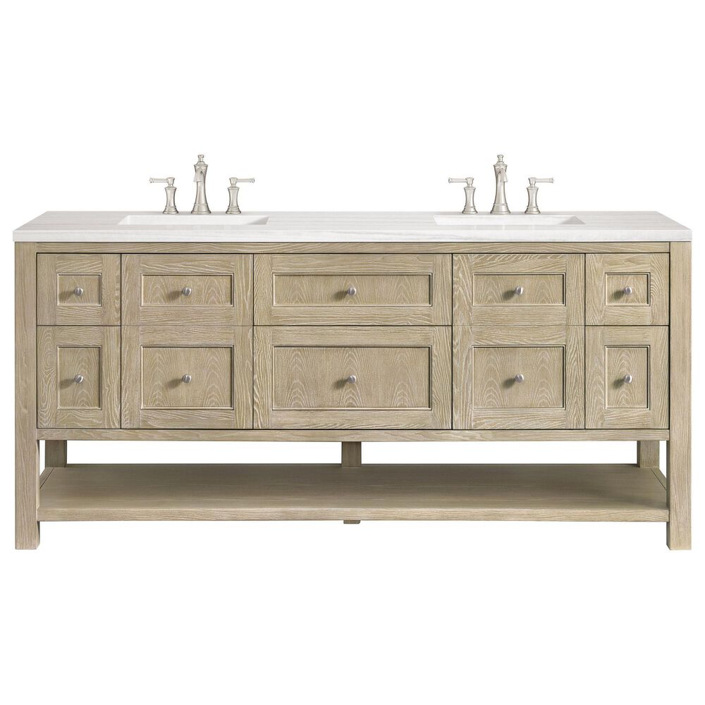 James Martin Vanities Breckenridge 72&quot; Double Vanity in Whitewashed Oak with 3 cm Arctic Fall Solid Surface Top, , large