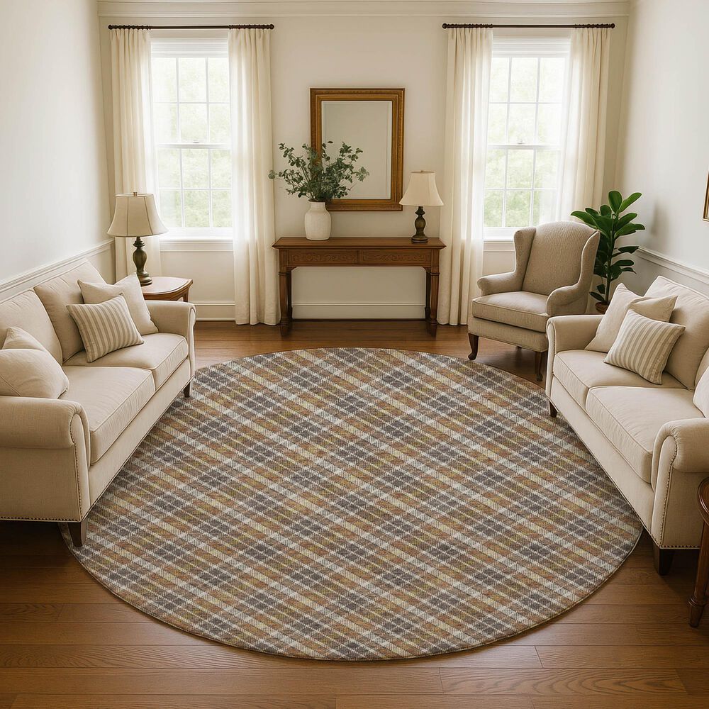 Dalyn Rug Company Soft Essentials Plaid Earth 8' Round Indoor/Outdoor Area Rug, , large