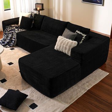 HOMLUX 104" Cloud Sectional Couch Upholstered Modular Sofa with Right L-Shape Chaise, Corduroy Fabric in Black, , large