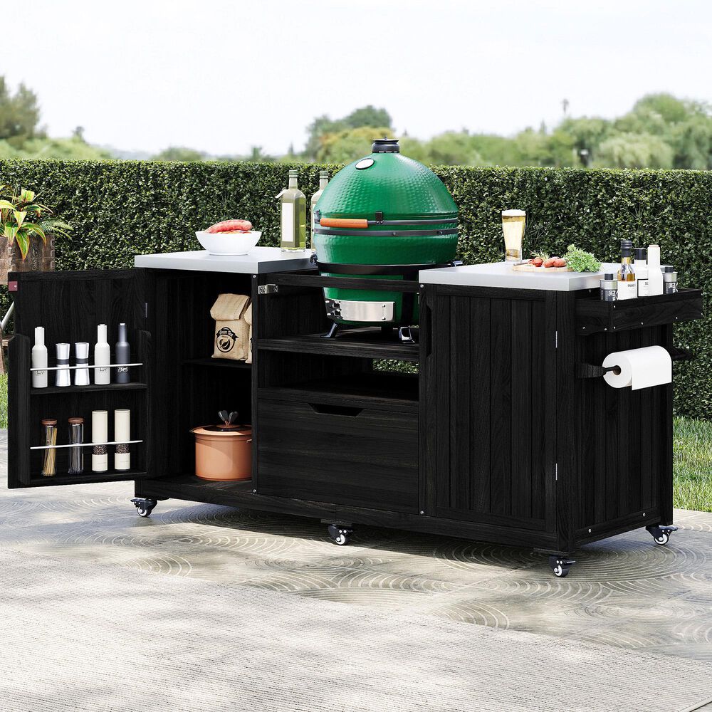 HOMLUX 67" Outdoor Kitchen Island with Stainless Steel Top in Black, , large