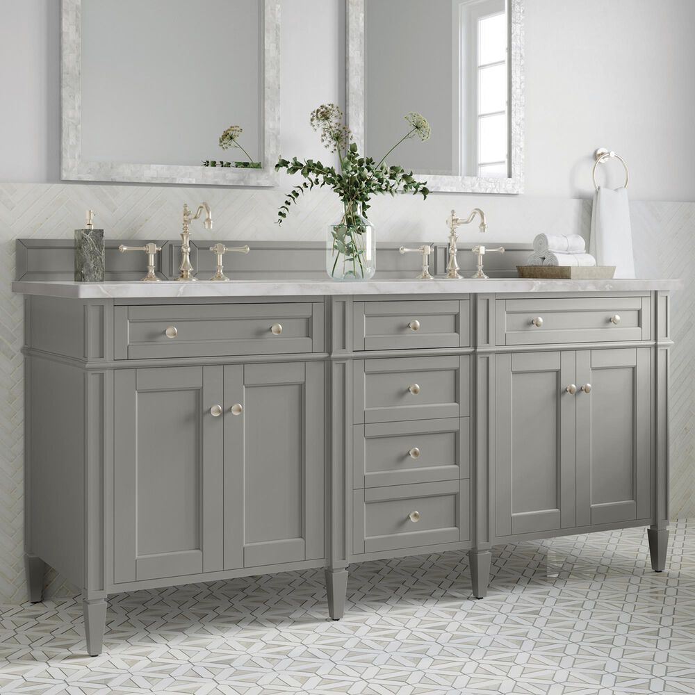 James Martin Vanities Brittany 72" Double Bathroom Vanity in Urban Gray with 3 cm Eternal Jasmine Pearl Silestone Top, Rectangular Sinks and FreePower Wireless Charger, , large
